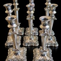 Georgian 8 Matching Silver Plate Candlesticks by Fattorini &amp; Sons Ltd