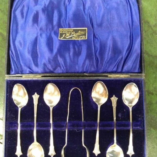 Set of Silver Tea Spoons with Tongs
