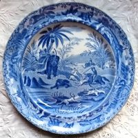 Antique English Georgian Blue and White Transfer Plate ~ &#8220;Death of the Bear&#8221; ~ Spode