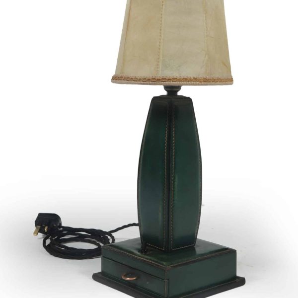 Stitched Leather Table Lamp by Jacques Adnet France 1950