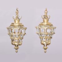 Neat Pair of Hexagonal &amp; Faceted Ormolu Lanterns