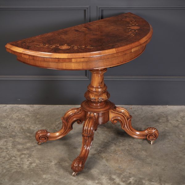 Victorian Marquetry Inlaid Burr Walnut Card Table