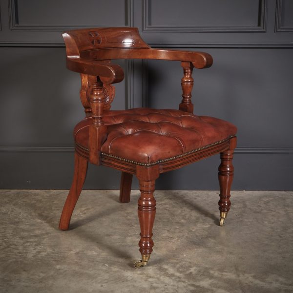Victorian Mahogany &amp; Leather Library Desk Chair