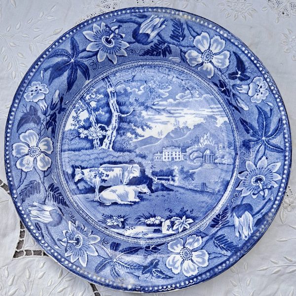 Antique English Georgian Blue &amp; White Transfer Plate ~ &#8220;Wiseton Hall&#8221; ~ Pettys &amp; Co. Leeds