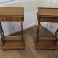 A Beautiful Pair of French Lyre Ended Cherrywood Lamp or Side Tables