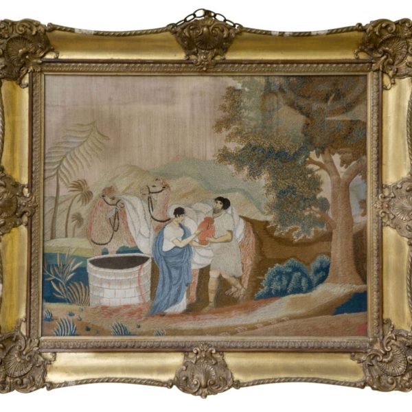 A fine mid 19thC Woolwork picture of &#8220;Rebecca at the well&#8221;