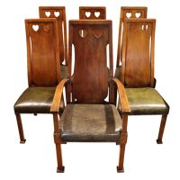 A Fine Set of Six Arts &amp; Crafts Oak &amp; Leather Dining Chairs, Retailed by Goodyers, London
