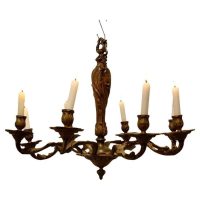 A French Gilded Brass 8 Branch Rococo Chandelier (Candelier)
