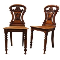 A Good Pair of Victorian Mahogany Hall Chairs c.1860