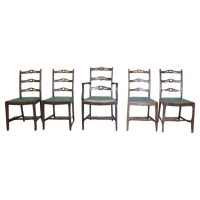A Good Set of 5 Wavy Ladder Back Dining Chairs