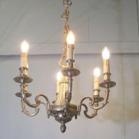 A Large French Gilded Brass 6 Branch Chandelier