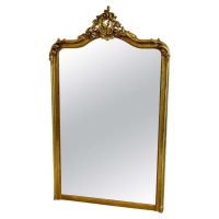 A Large French Rococo Gilt Console Mirror Decorated with Leaves and Scrolls