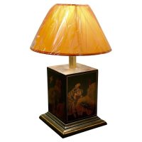 A Large Oriental Lacquer Cube Sideboard Lamp The lamp is made in Wood and Brass