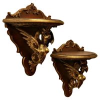 A Large Pair of Italian Carved Gilt Wall Brackets These are beautifully carved