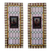 A pair of Antique Stained Glass Depicting a Solider