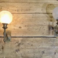 A pair of Art Deco Etched Glass Globe Wall Lights