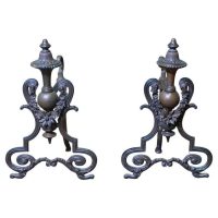A Pair of Decorative French Brass Andirons or Chenets