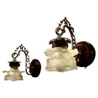 A Pair of French Arts and Crafts Wall Lights with Flower Shades