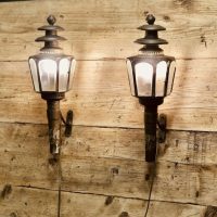 A Pair of French Brass Carriage Lamps, Wall Lanterns An original Pair