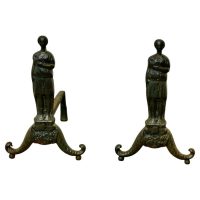 A Pair of French Gothic Iron Andirons with Guardians
