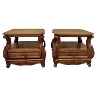 A Pair of Heavy Pine Low Side Tables or Bedside Cabinets
