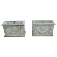 A Pair of Large Weathered Decorative Rectangular Planters