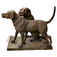 A Pair of Life-size Labradors/ Weathered Cast Iron Statue on a Plinth