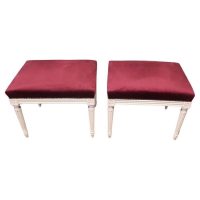 A Pair of Red Velvet Library or Window Stools
