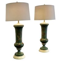 A Pair of Reverse Painted Tall Baluster Vase Lamps