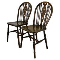 A pair of Victorian Beech and Elm Wheel Back Wedge Chairs
