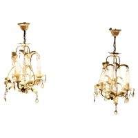 A Pair of White Toleware Open Basket Ceiling Chandeliers