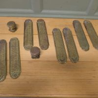 A Set of Heavy Arts and Crafts Brass Door Finger Plates and Knobs