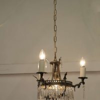 A Stunning 3 Branch Brass and Crystal Chandelier
