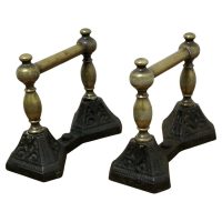A Sturdy Pair of Victorian Brass and Iron Andirons or Fire Dogs