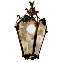 A Superb Quality Brass and Etched Glass Lantern