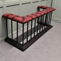 A Wrought Iron and Leather Wrap Around Fire Side Fender, Otherwise known a Club Fender,