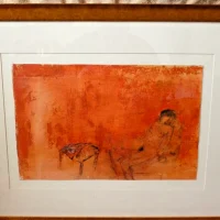 Nicole Bottet (b1942) Original French Mixed Media Painting of a Reclining Nude