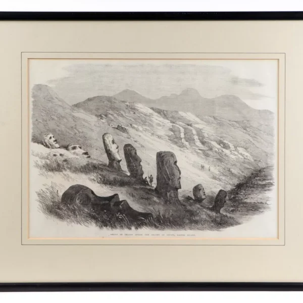 Rare Easter Island Moai Antique Print Otuiti Crater Published 1869 VGC