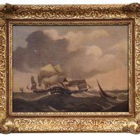 An Early Victorian Oil on Canvas of Shipping in Heavy Seas