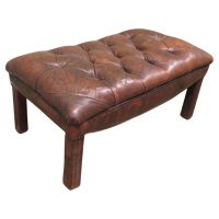 An Old Deeply Buttoned Chesterfield Leather Library Stool