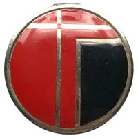 Art Deco Black %26 Red Enamel Round Powder Compact 1920’s