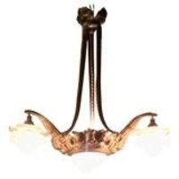 Art Deco Brass and Glass 3 Branch Centre Light