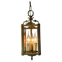 Art Deco French Brass and Etched Glass Lantern