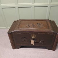 Art Deco Oriental Carved Dark Camphor Wood Chest