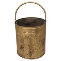 Arts and Crafts Brass Coal Bucket with Tavern Scenes