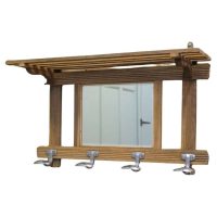 Arts and Crafts French Pine Wall Mirror with Shelf and Coat Hooks