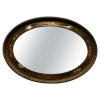 Black Lacquer Carved Chinoiserie Oval Wall Mirror