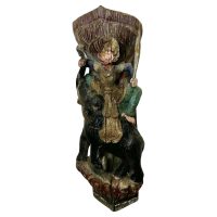 Burmese Temple Carving, Polychrome Monkey and Elephant