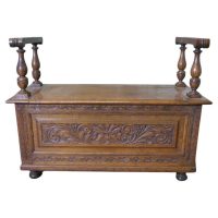 Carved Green Man Golden Oak Coffer, Hall Seat