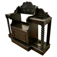 Carved Oak Hall Seat, with 2 Stick Stands